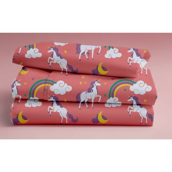 Castle And Clover Lunar Unicorn Sheets Pink Full Size Bed Sheet Set - Picture 7 of 7